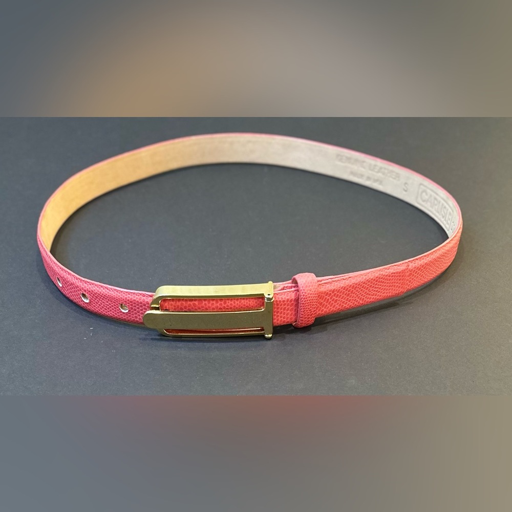 VTG 1980s-90s Carlisle Coral Textured Leather Slim Belt Gold Buckle S